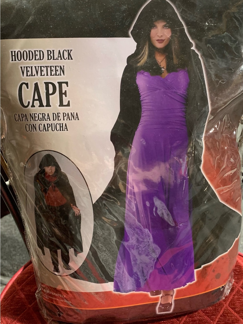 Hooded Black Velveteen Halloween costume Cape for men or women